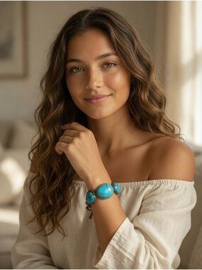 Lucky Brand Turquoise Teardrop Silver Tone Bracelet